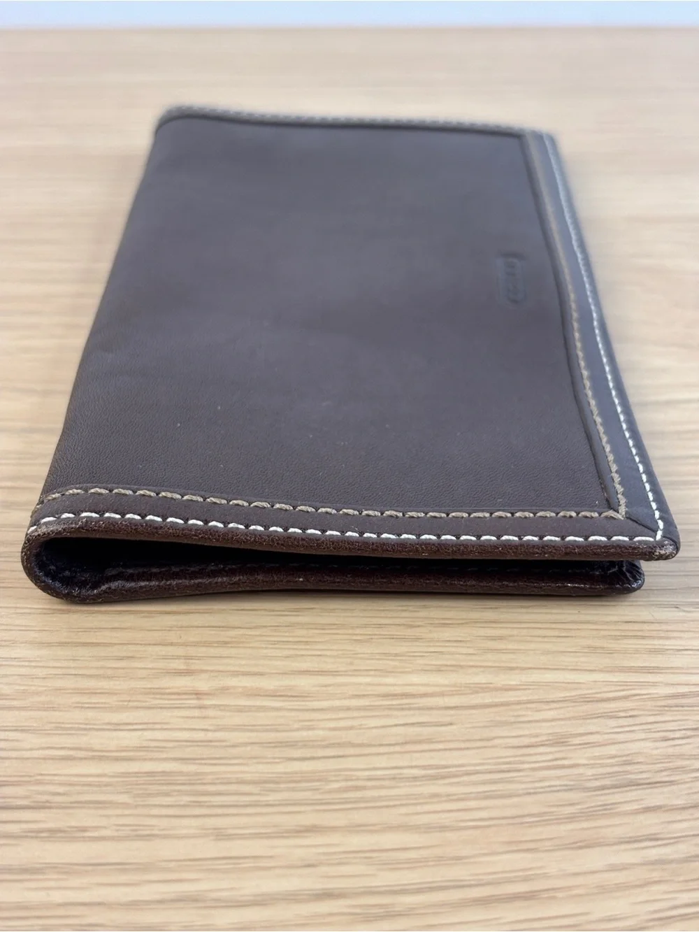 Vintage Coach Smooth Brown Leather Check Cover Slim Wallet